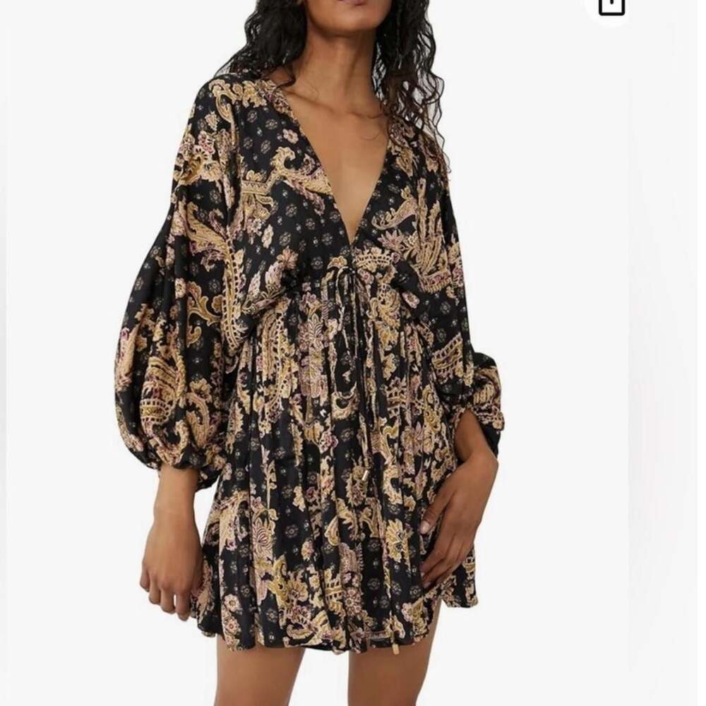 Free People Arzel Mini Dress Black Combo Paisley